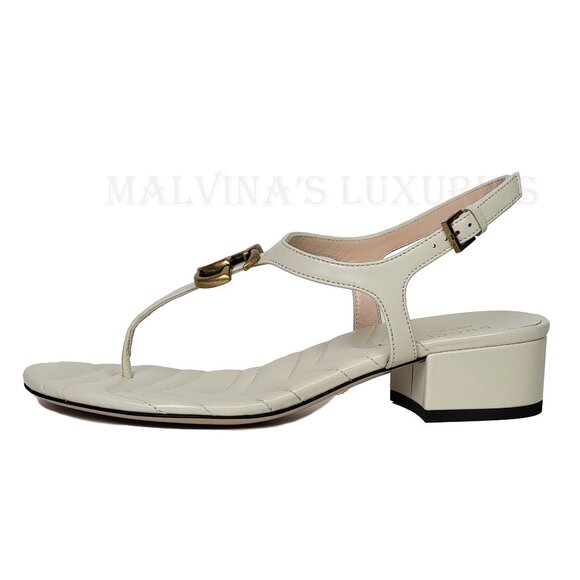 GUCCI SHOES WHITE LEATHER DOUBLE G LOGO THONG SANDALS sz 36.5 / 6.5 US - Picture 4 of 14